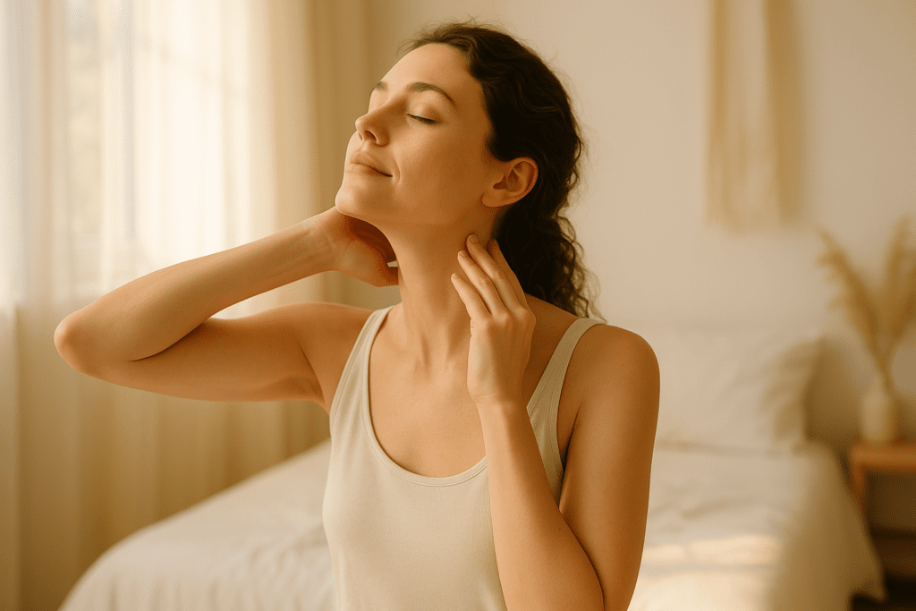 Botox for TMJ - woman relaxing jaw tension in morning light
