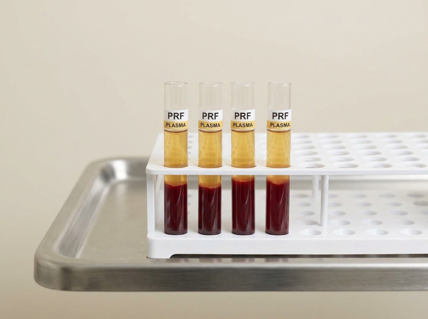 Tubes of platelet-rich fibrin with separated plasma, prepared for PRF hair restoration at Olympia Aesthetics