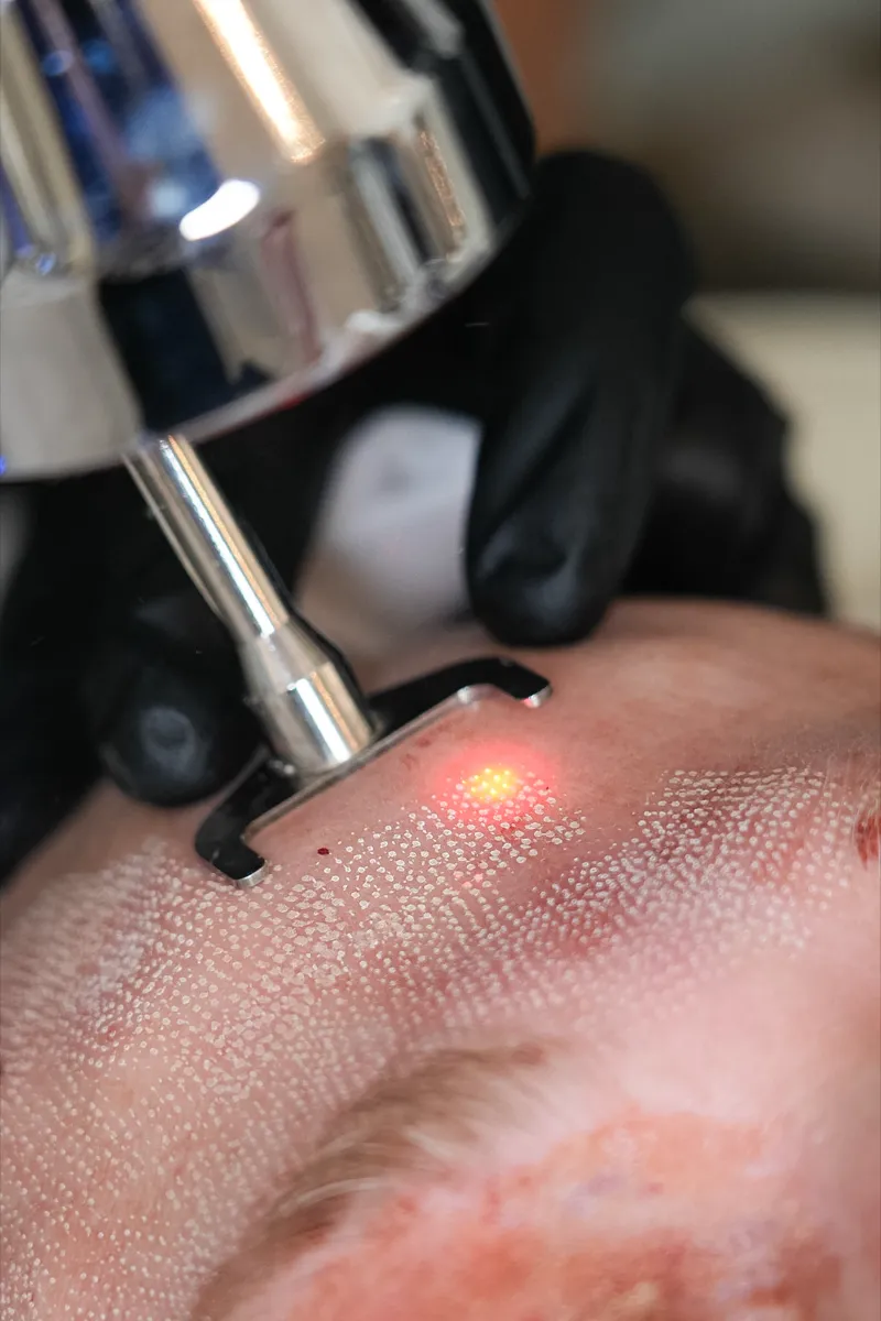Sciton ProFractional erbium laser firing during a resurfacing treatment at Olympia Aesthetics in Palm Harbor